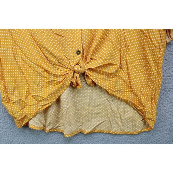 Jolt Yellow Polka Dot Button Up Top-Size XL-Tie Front - Picture 2 of 8